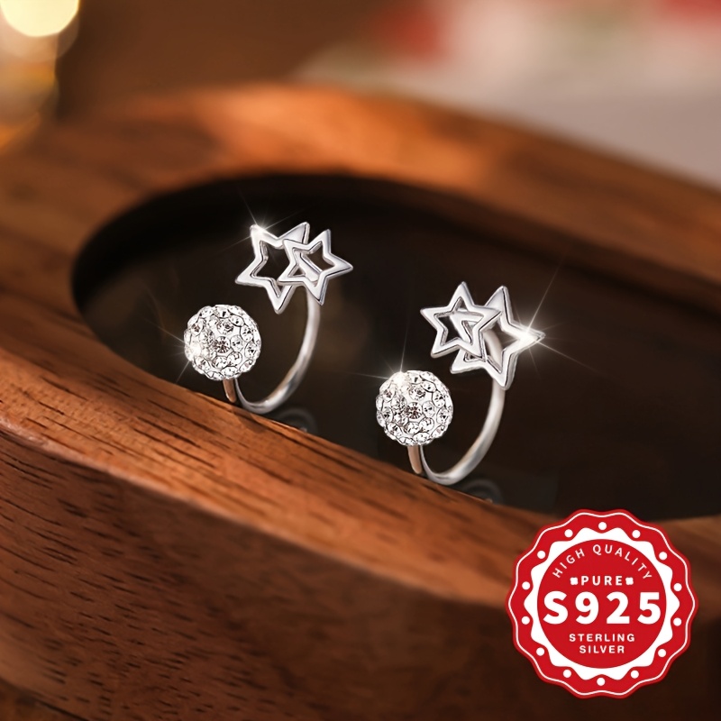 Women's S925 Sterling Silver Hollow Double Star Earrings